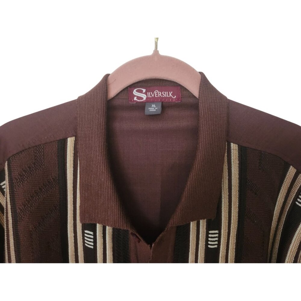 Silversilk Signature Men Brown Tan Cream Button-up Shirt In Size XL38 - Picture 2 of 6